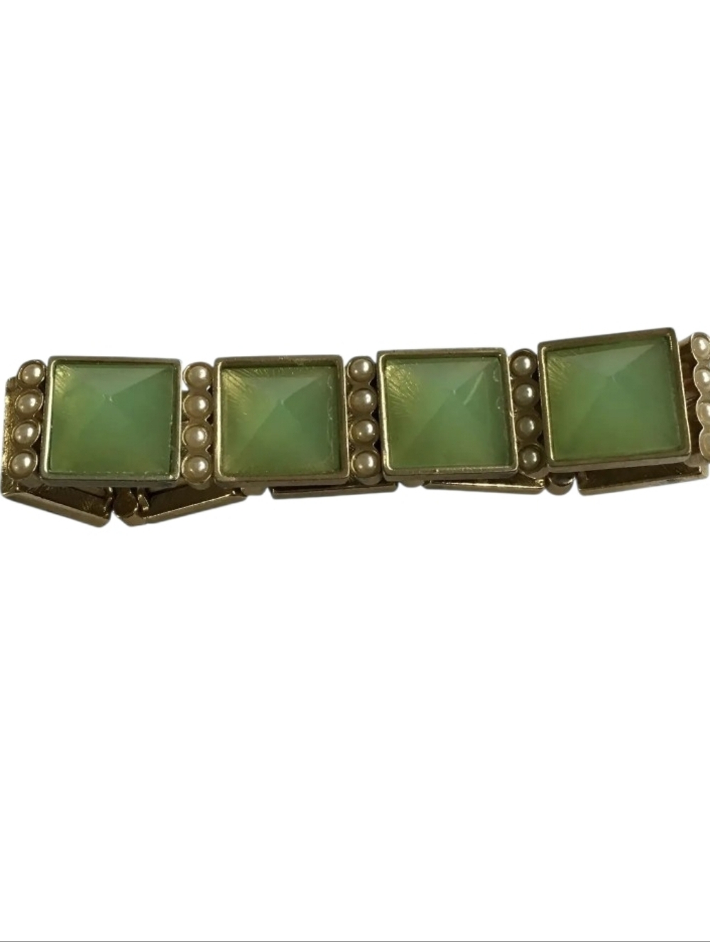 Vintage Green Lucite Pyramid Faux Pearl Stretch Bracelet - Picture 5 of 8